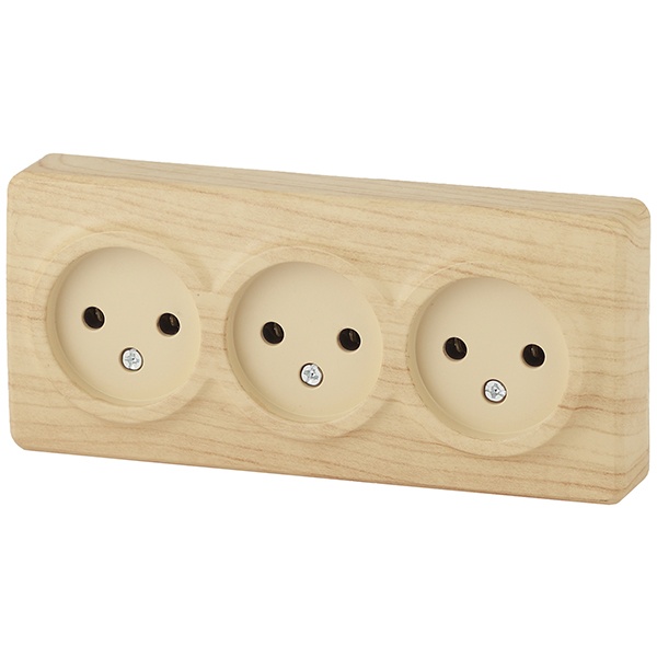 Накладная розетка ЭРА Эксперт 3х2P 16A-250В IP20 сосна 11-2207-11