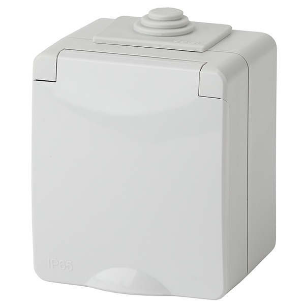 Розетка ЭРА 2П+3 открытой установки Эксперт 11-2602-03 16А шторки IP65 серый