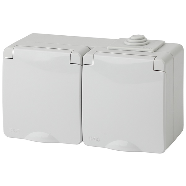 Розетка ЭРА 2х2П+3 открытой установки Эксперт 11-2603-03 16А горизонтальная IP65 серый