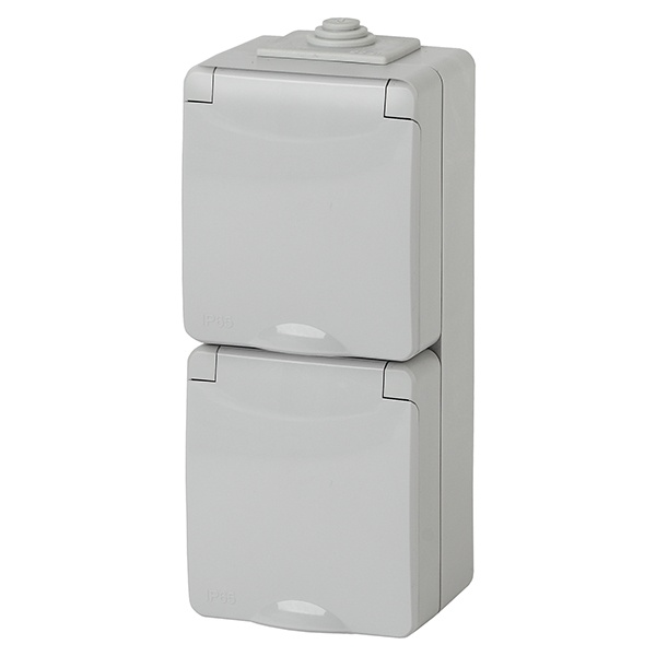 Розетка ЭРА 2х2П+3 вертикальная открытой установки Эксперт 11-2607-03 16А IP65 серый