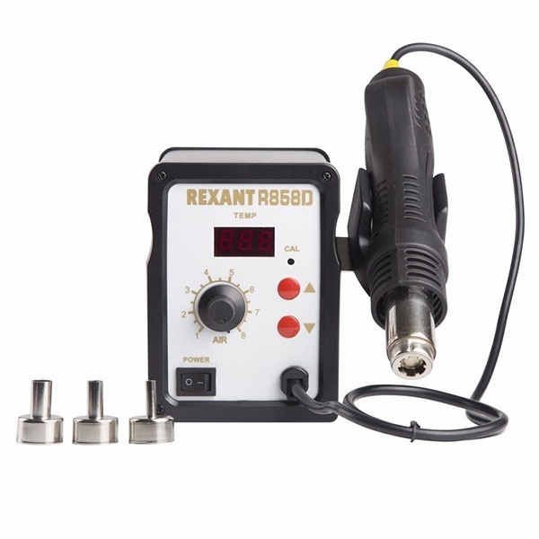 Паяльная станция термовоздушная с цифровым дисплеем Rexant 220В 690Вт 100-500°С (термофен) R858D