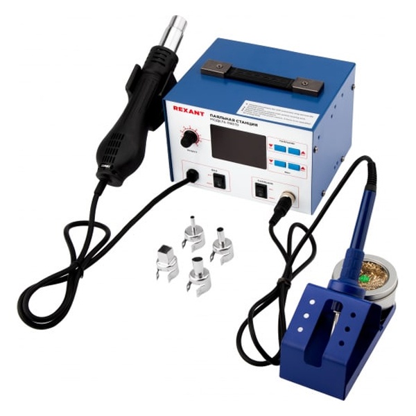 Паяльная станция с ЖК дисплеем Rexant 220В 60/690Вт 100-480°С (паяльник + фен) R887D