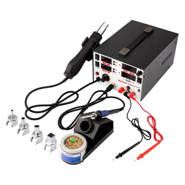 Паяльная станция Rexant 220В 40/690Вт 100-480°С (паяльник + фен + источн. питания) R5000