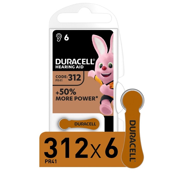 Батарейка Duracell 312/PR41 1.45V ZA для слуховых аппаратов (упаковка 6 шт) 96091463