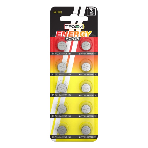 Батарейка для часов Трофи G9 (394) LR936, LR45 (упаковка 10 шт) 5060138476844
