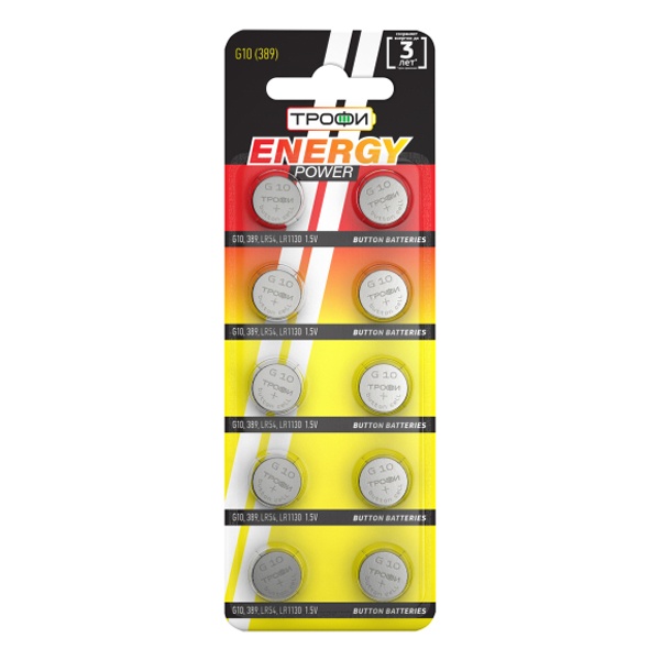 Батарейка для часов Трофи G10 (389) LR1130, LR54 (упаковка 10 шт) 5060138476547