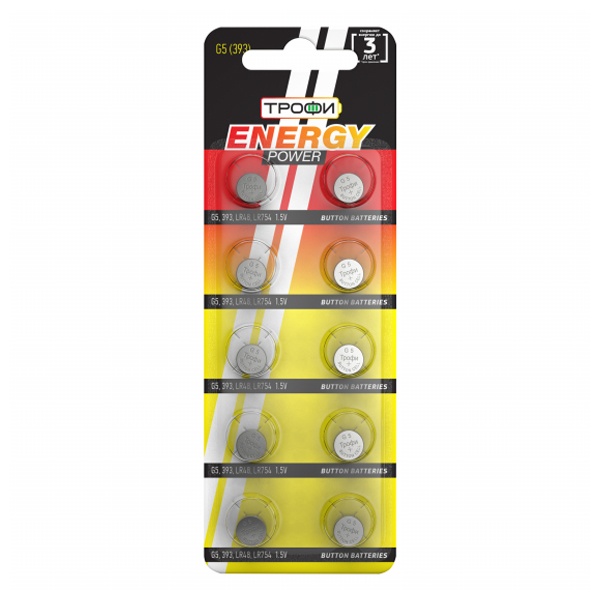 Батарейка для часов Трофи G5 (393) LR754, LR48 (упаковка 10 шт) 5055283002529