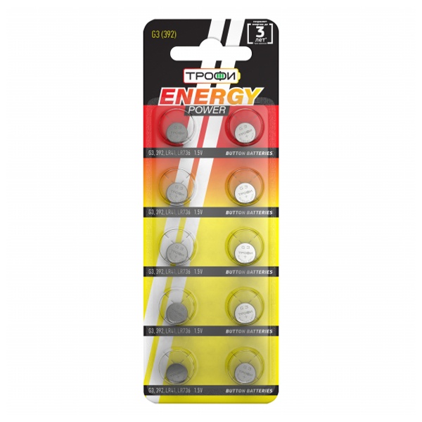Батарейка для часов Трофи G3 (392) LR736, LR41 (упаковка 10 шт) 5060138476691