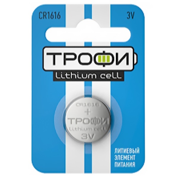 Литиевая батарейка Трофи 1616 CR1616-1BL (упаковка 1шт) 5055398651414