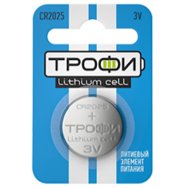 Литиевая батарейка Трофи 2025 CR2025-1BL (упаковка 1шт) 5055398651551