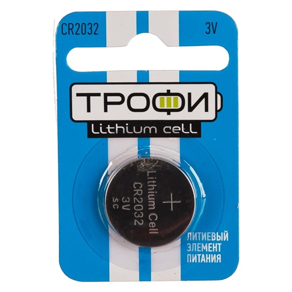 Литиевая батарейка Трофи 2032 CR2032-1BL (упаковка 1шт) 5055398651582
