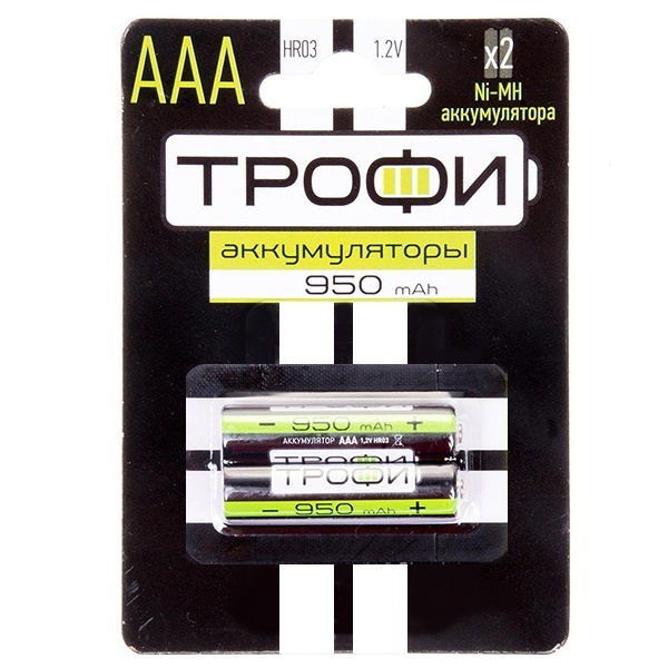 Аккумулятор Трофи AAA HR03 1,2V 950mAh Ni-Mh (упаковка 2шт) 5055283020714