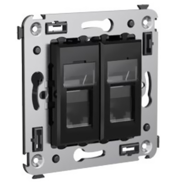 Компьютерная розетка RJ-45 в стену DKC Avanti, кат.6 двойная, Черный квадрат