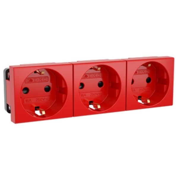 Розетка DKC Viva силовая тройная 3x2Р+Е со шторками 6 модулей красная