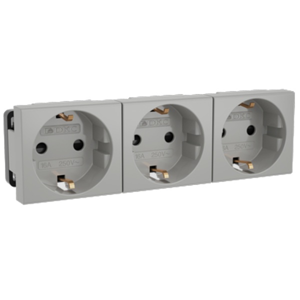 Розетка DKC Viva силовая тройная 3x2Р+Е со шторками 6 модулей серая