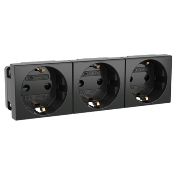 Розетка DKC Viva силовая тройная 3x2Р+Е со шторками 6 модулей черная