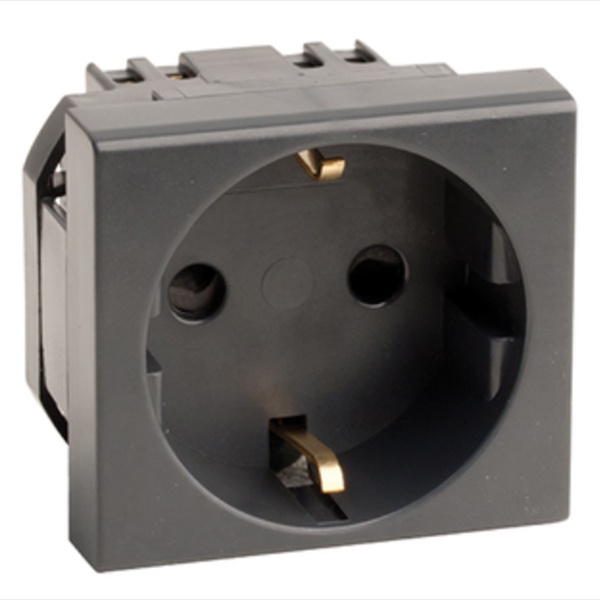 Розетка DKC Viva силовая 2Р+Е со шторками 2 модуля черная