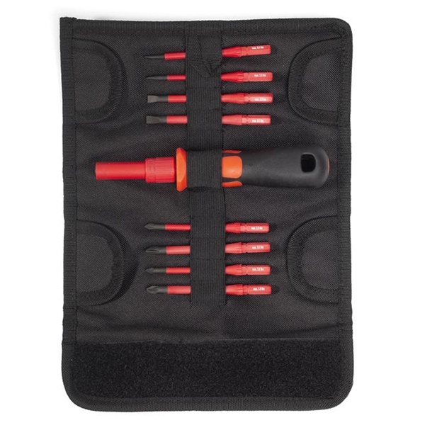 Набор диэлектрических зауженных стержней-отверток КВТ с ручкой-держателем НИО-3308 Слим, VDE 1000В