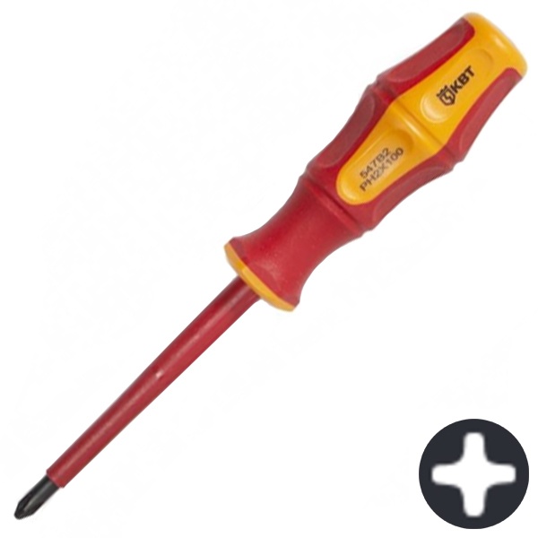 Отвертка КВТ диэлектрическая крестовая PH2 100мм Профи VDE 1000В