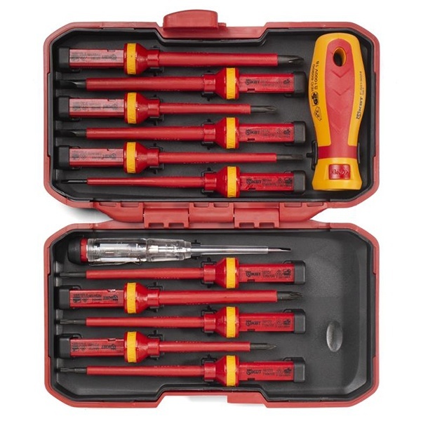 Набор диэлектрических отверток КВТ с ручкой-держателем и тестер напряжения НИО-4412 Профи, VDE 1000В