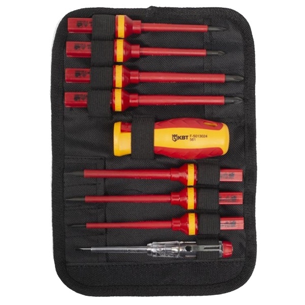 Набор диэлектрических отверток КВТ с ручкой-держателем и тестер напряжения НИО-4408 Профи, VDE 1000В