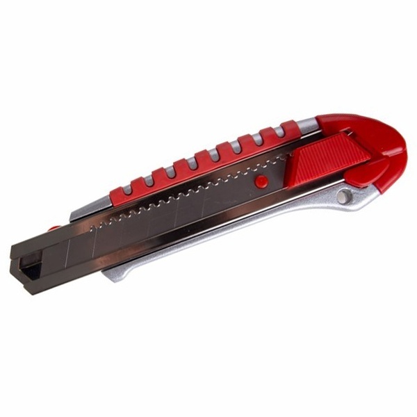 Нож с сегментированным лезвием 25 мм, металлический обрезиненный корпус, с дополнительным замком