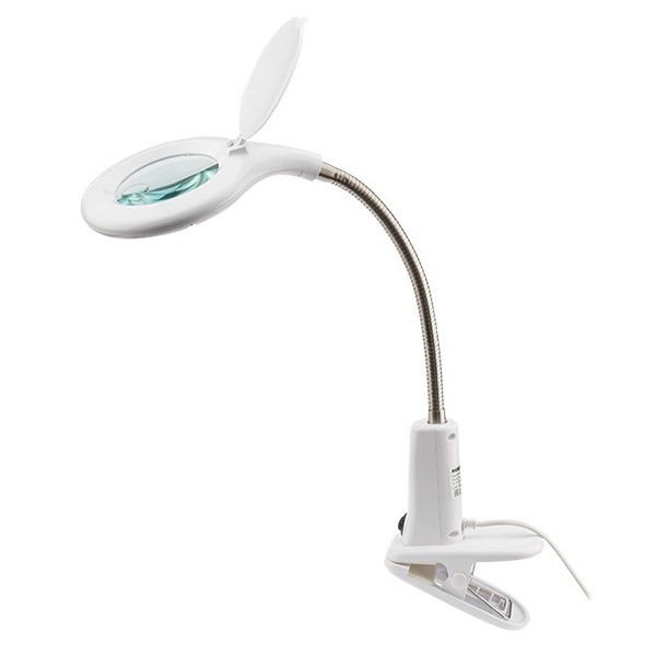 Лупа настольная Rexant 3D+12D с подсветкой 60 LED, прищепка, белая