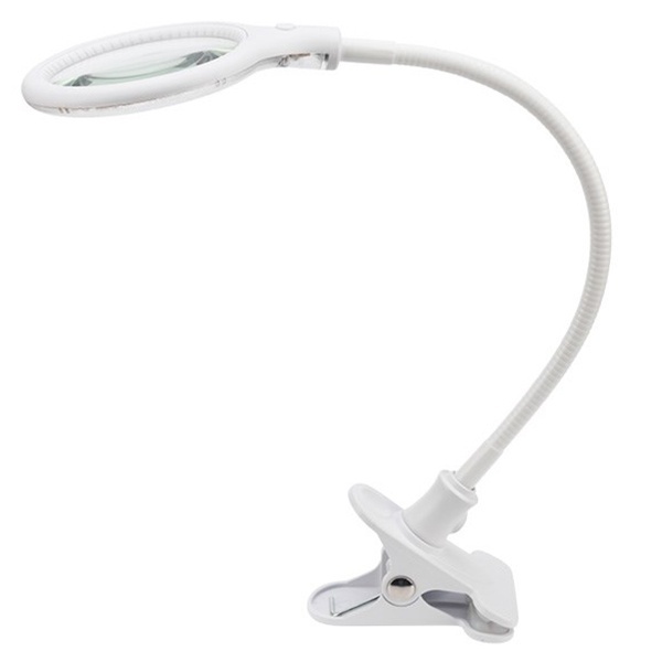 Лупа настольная Rexant 3D с подсветкой 30 LED, подставка+прищепка, белая