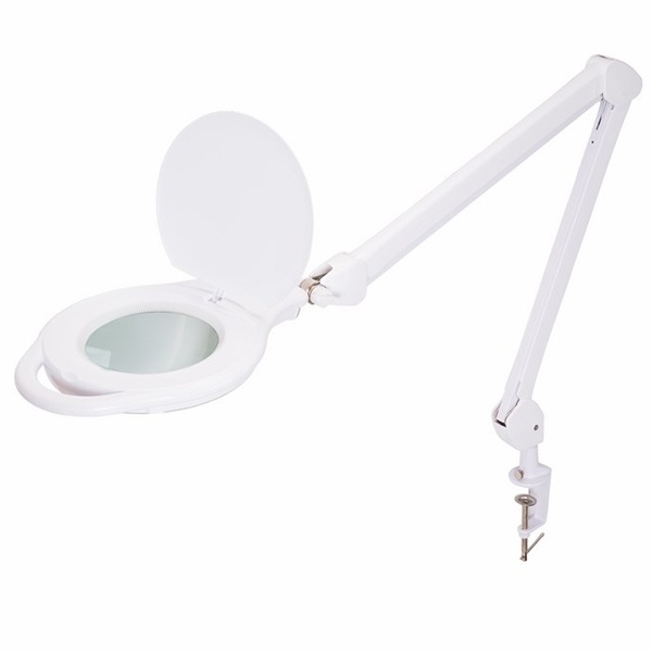 Лупа на струбцине Rexant круглая 5D с подсветкой 96 LED, теплый и холодный свет, белая