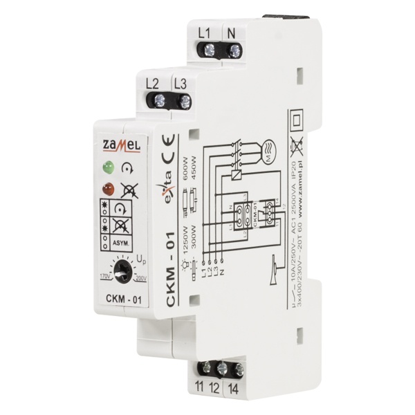 Трехфазное реле контроля падения напряжения и чередования фаз Zamel 10А Umin170-200В