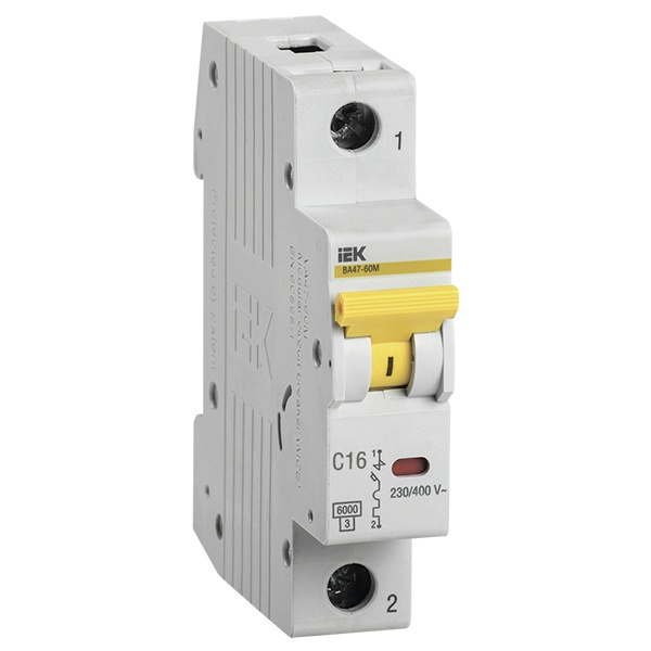 Автоматический выключатель ИЭК ВА 47-60M 1Р 16А 6 кА характеристика С (автомат электрический)