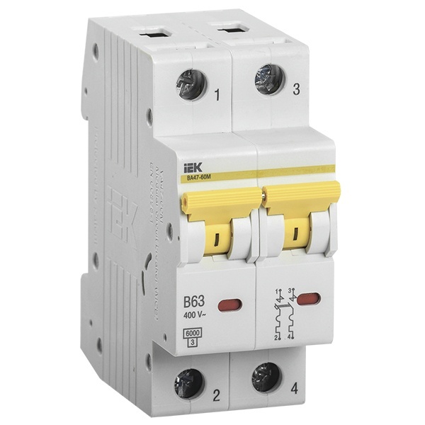 Автоматический выключатель ИЭК ВА 47-60M 2Р 6А 6 кА характеристика С (автомат электрический)