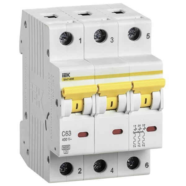 Автоматический выключатель ИЭК ВА 47-60M 3Р 10А 6 кА характеристика С (автомат электрический)