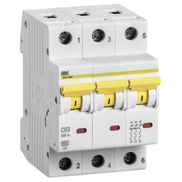 Автоматический выключатель ИЭК ВА 47-60M 3Р 40А 6 кА характеристика С (автомат электрический)