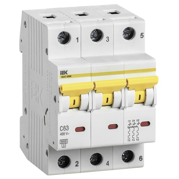 Автоматический выключатель ИЭК ВА 47-60M 3Р 50А 6 кА характеристика С (автомат электрический)