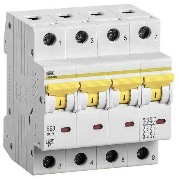 Автоматический выключатель ИЭК ВА 47-60M 4Р 25А 6 кА характеристика С (автомат электрический)