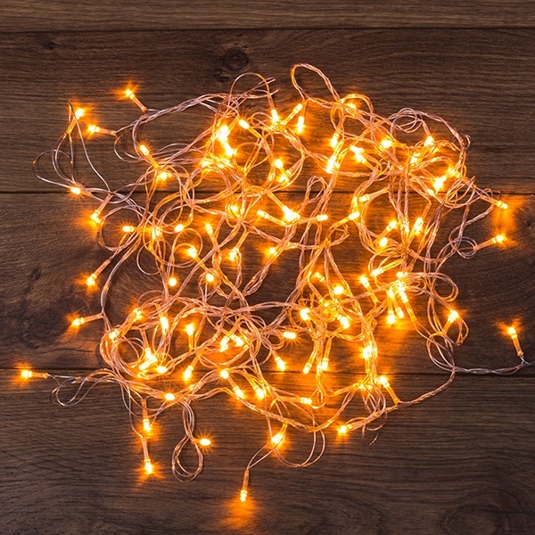 Гирлянда светодиодная универсальная 100LED 3300K 10 метров, прозрачный ПВХ, с контроллером 230В IP20