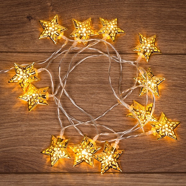 Гирлянда светодиодная на солнечной батарее Звезды, 12 LED теплый белый 1,2 метра IP44
