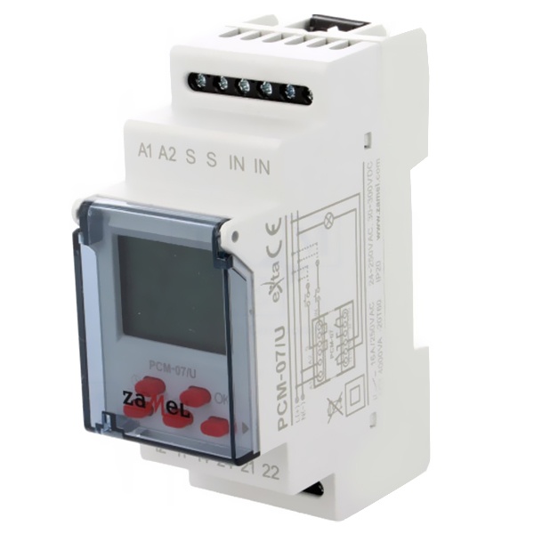 Многофункциональное реле времени Zamel PCM-07/U 16А 0,1с до 99ч 59мин 2NO/NC 12-240V AC