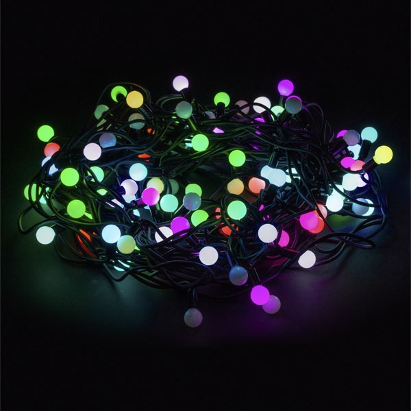 Гирлянда светодиодная TDM Шарики 100LED, 10м, многоцветн, каучук черный, посл.подключ., 250В, IP65