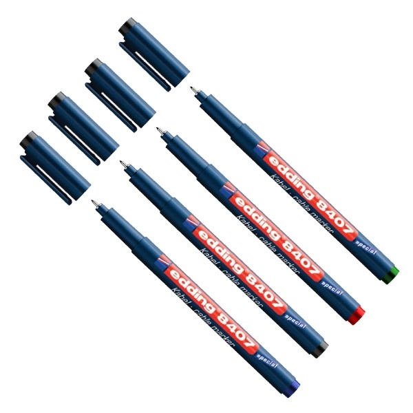 Набор маркеров для кабеля Edding E-8407 круглый наконечник 0,3мм черный, красный, зеленый, синий