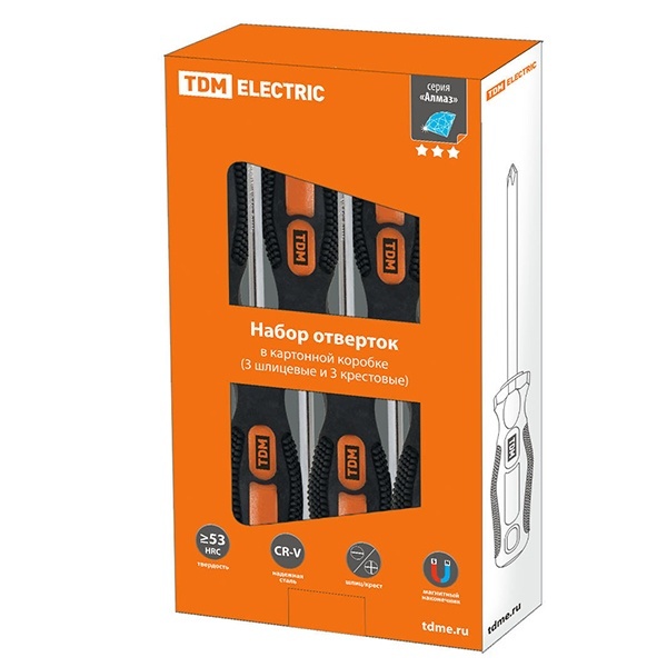 Набор из 6-ти отверток TDM сталь CR-V Алмаз