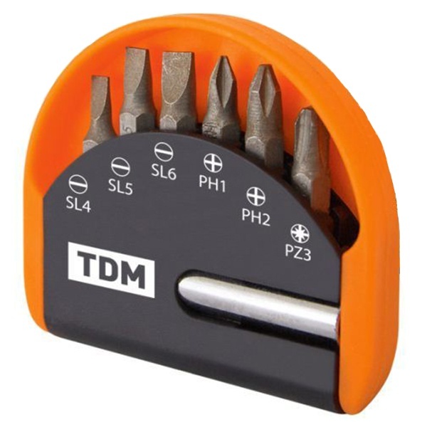 Набор бит TDM 6 штук + держатель 60мм серия Алмаз №1 сталь CR-V