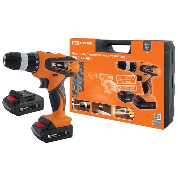 Дрель-шуруповерт аккум. TDM Гранит ДША-12-ЛК1 12В, 1,3 Ач Li-Ion 2 шт, 22 Нм, 0-1350 об/мин, кейс