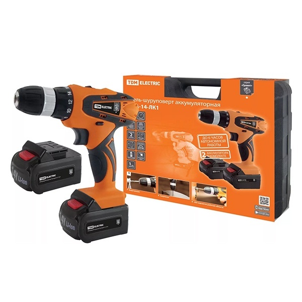 Дрель-шуруповерт аккум. TDM Гранит ДША-14-ЛК1 14В, 1,3 Ач Li-Ion 2 шт, 26 Нм, 0-1400 об/мин, кейс