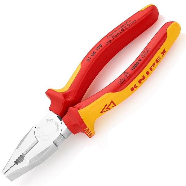Пассатижи Knipex хромированные 190мм с изолированными двухкомпонентными рукоятками VDE 1000V