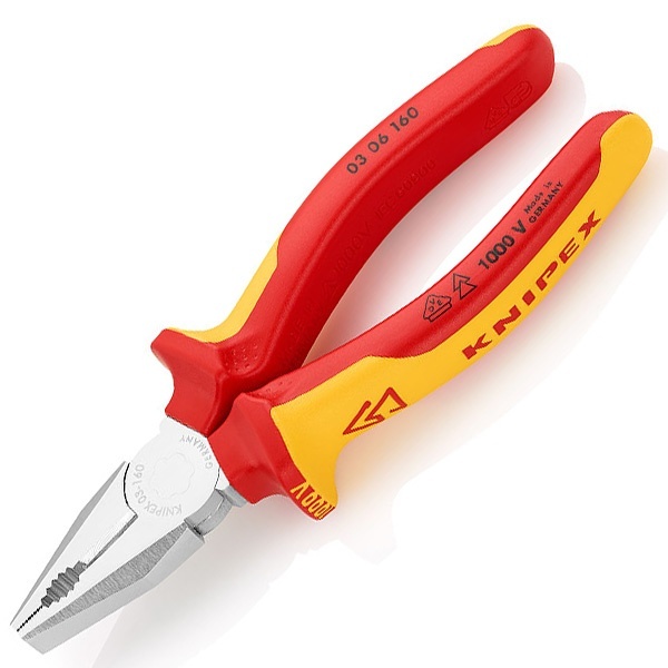 Пассатижи Knipex хромированные 160мм с изолированными двухкомпонентными рукоятками VDE 1000V