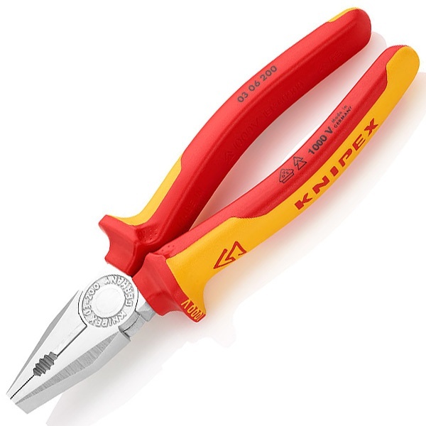 Пассатижи Knipex хромированные 200мм с изолированными двухкомпонентными рукоятками VDE 1000V