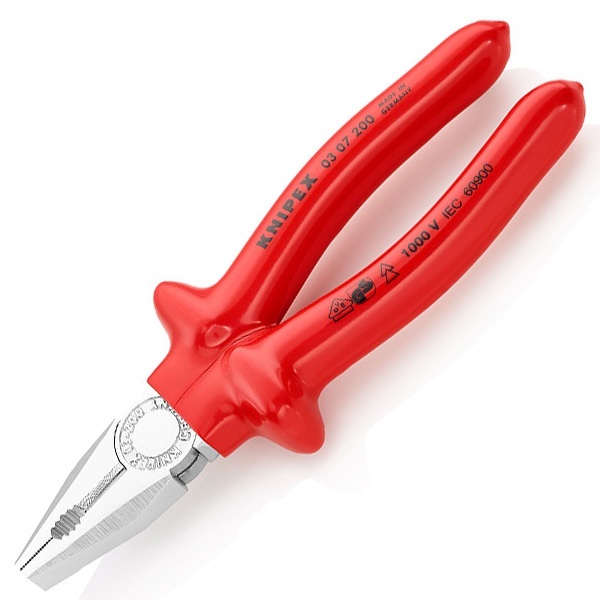 Пассатижи Knipex 200мм с изолированными однокомпонентными рукоятками VDE 1000V