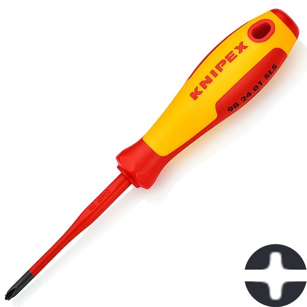 Отвертка диэлектрическая Knipex крест-шлиц PlusMinus PH1 80мм тонкий стержень VDE 1000V